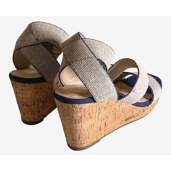 Comfort Est 1946 Womens Ankle Strap Wedge Sandals Size 9 3 1/2" Heel Blue White - Picture 6 of 16